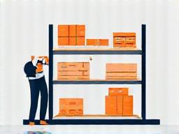 Imagen de estanterías de almacén con persona usando tablet para gestión de inventario.